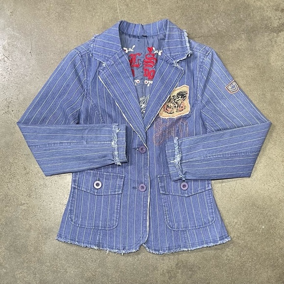 Anthropologie Love Stitch 70’s Style Embroidered Boho Denim Jacket - Picture 1 of 9